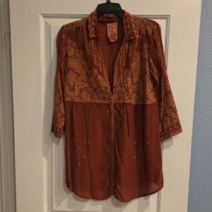 Johnny Was Embroidered Burnt Orange Blouse